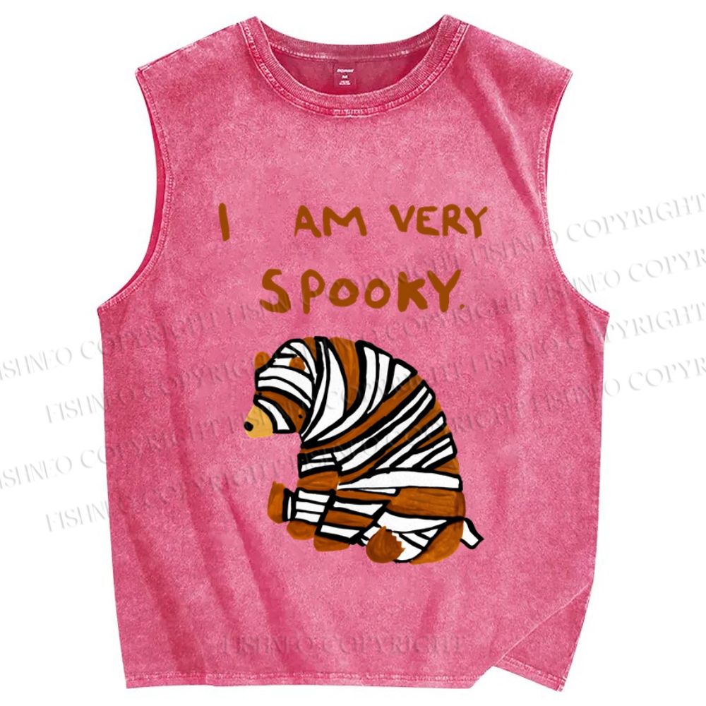 Unisex I am Very Spooky Upset Bear Printed Washed Tank Top