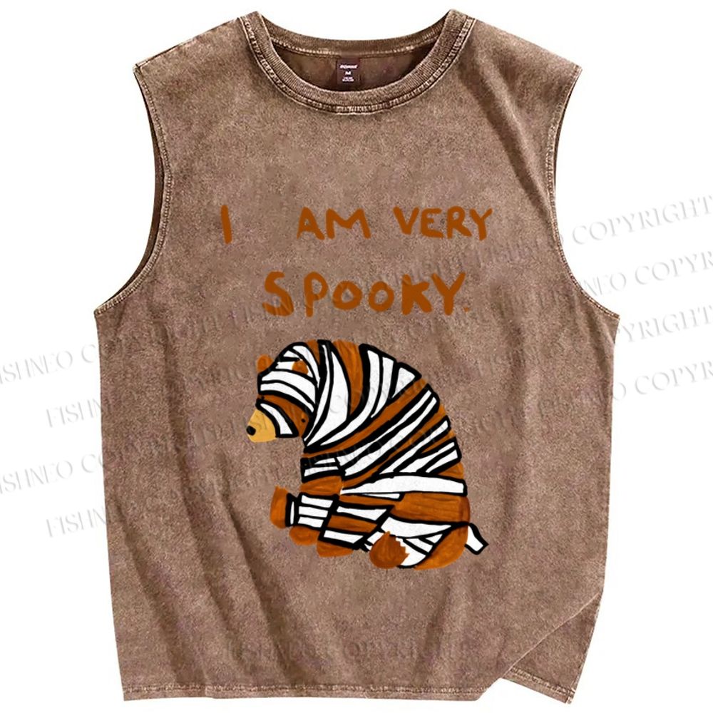 Unisex I am Very Spooky Upset Bear Printed Washed Tank Top