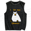 Unisex I am Very Spooky Silly Bear Printed Washed Tank Top