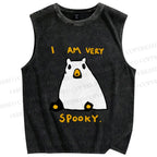 Unisex I am Very Spooky Silly Bear Printed Washed Tank Top