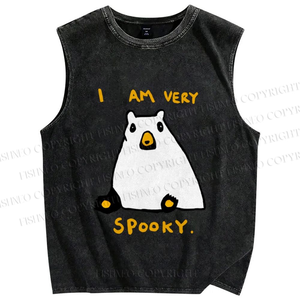Unisex I am Very Spooky Silly Bear Printed Washed Tank Top