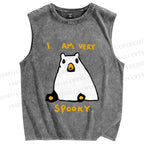 Unisex I am Very Spooky Silly Bear Printed Washed Tank Top