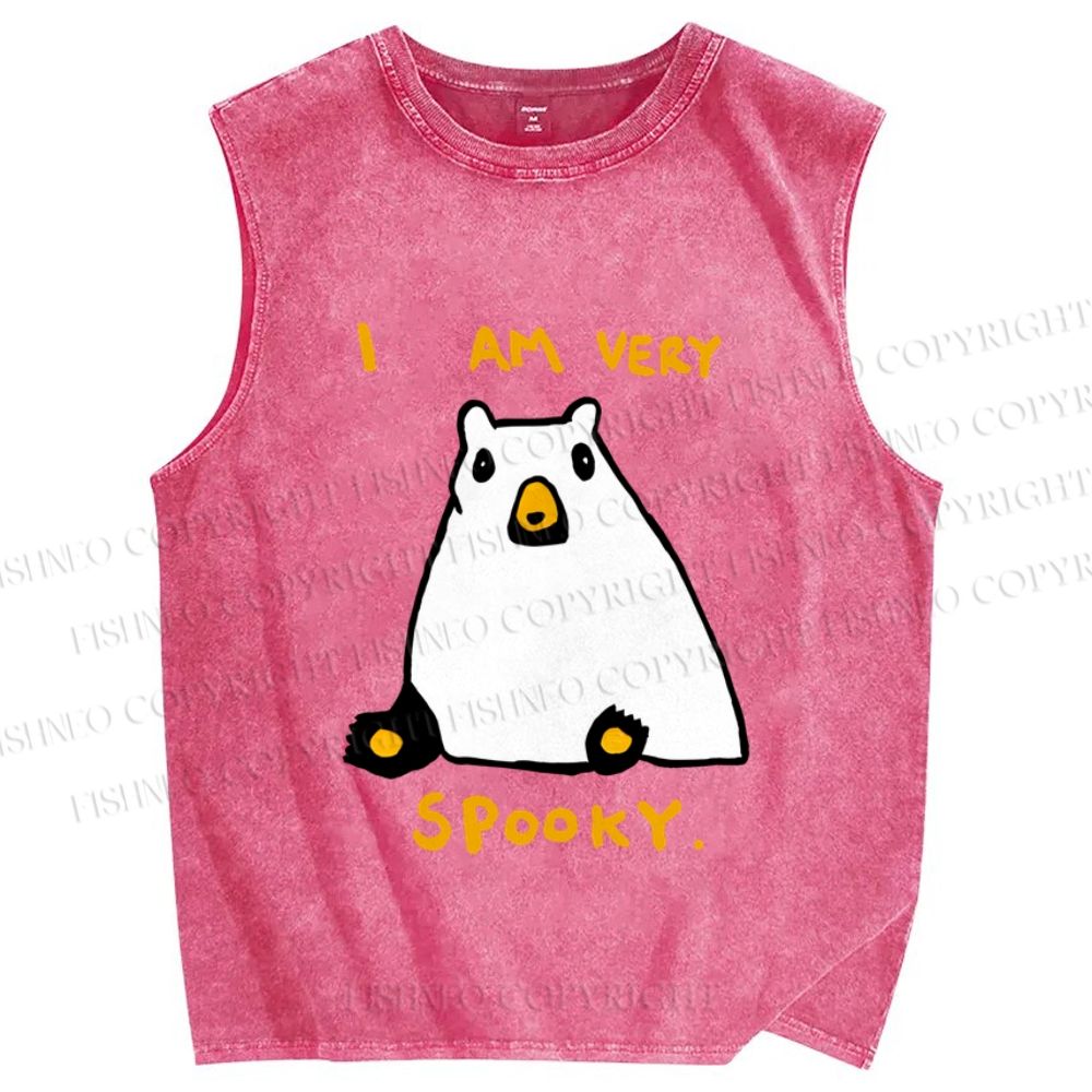 Unisex I am Very Spooky Silly Bear Printed Washed Tank Top