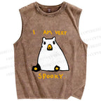 Unisex I am Very Spooky Silly Bear Printed Washed Tank Top