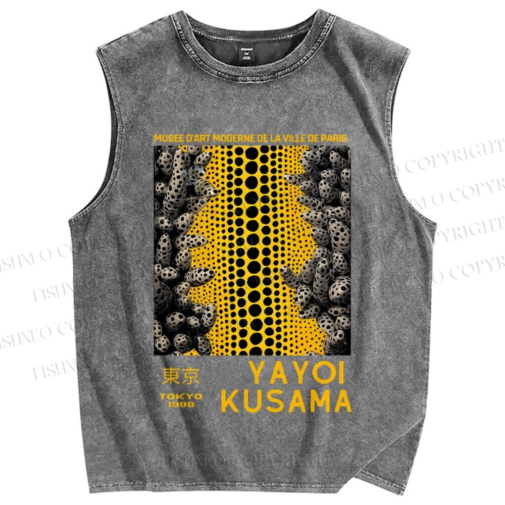 Unisex Japanese Yayoi Kusama Mountain Printed Washed Tank Top