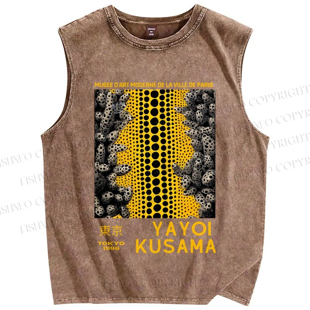 Unisex Japanese Yayoi Kusama Mountain Printed Washed Tank Top