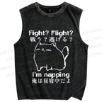 Unisex I am Napping Cat Japanese Printed Washed Tank Top