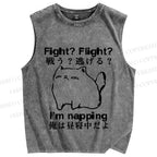 Unisex I am Napping Cat Japanese Printed Washed Tank Top