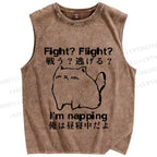 Unisex I am Napping Cat Japanese Printed Washed Tank Top