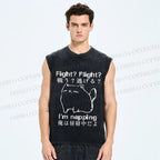 Unisex I am Napping Cat Japanese Printed Washed Tank Top