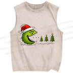 Unisex Pac-Man Grinch Christmas Printed Washed Tank Top