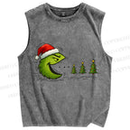 Unisex Pac-Man Grinch Christmas Printed Washed Tank Top