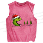 Unisex Pac-Man Grinch Christmas Printed Washed Tank Top