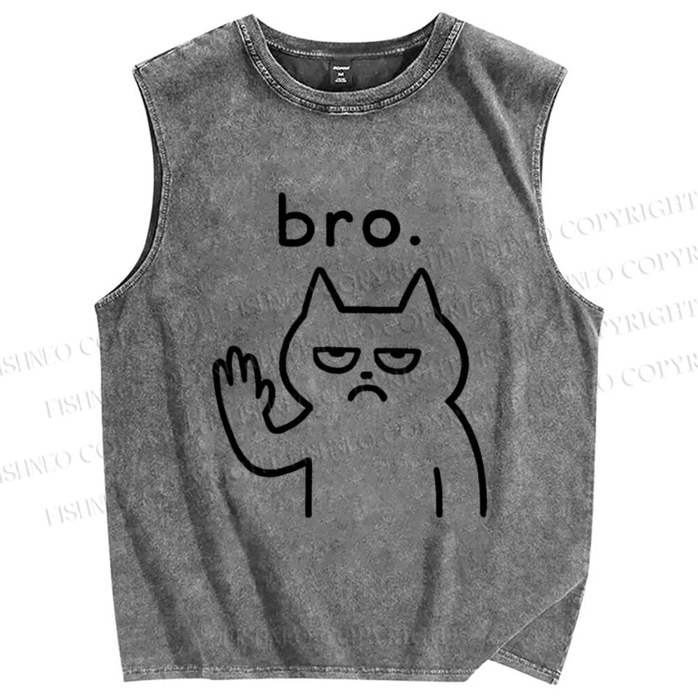 Unisex Bro Cat Printed Washed Tank Top