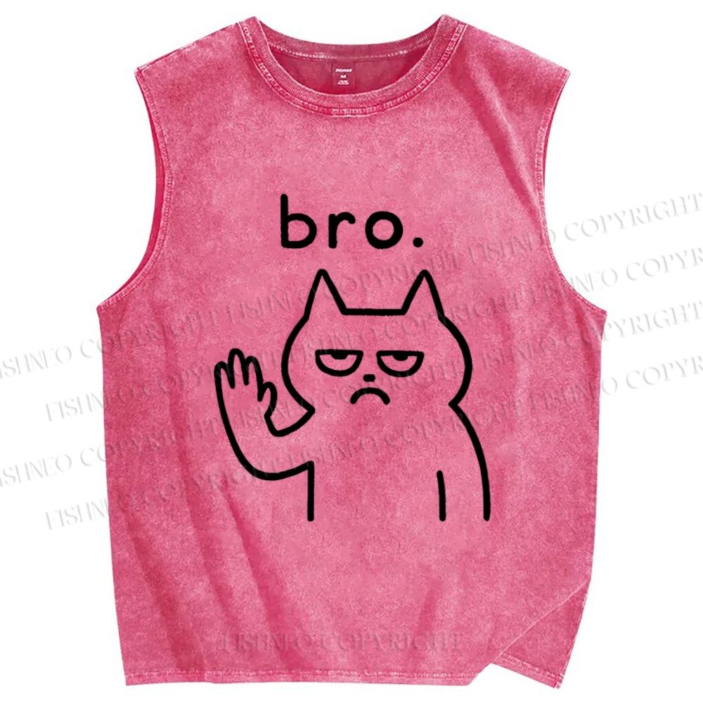 Unisex Bro Cat Printed Washed Tank Top