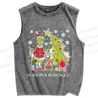 Unisex Merry Grinchmas Printed Washed Tank Top