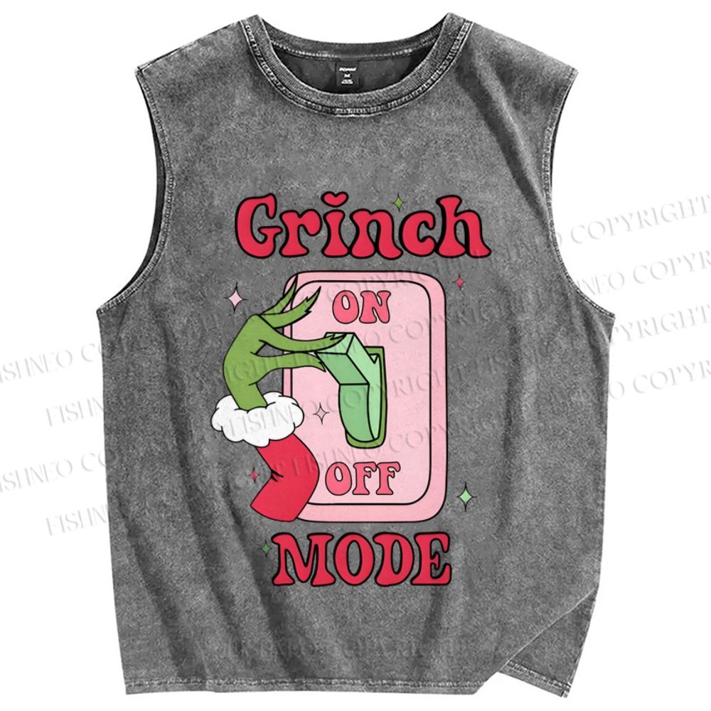 Unisex Christmas Grinch Mode On Printed Washed Tank Top
