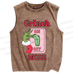 Unisex Christmas Grinch Mode On Printed Washed Tank Top