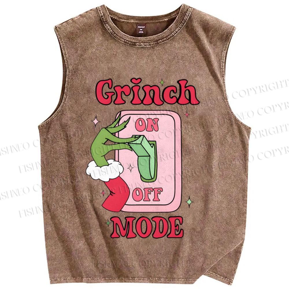 Unisex Christmas Grinch Mode On Printed Washed Tank Top