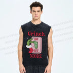 Unisex Christmas Grinch Mode On Printed Washed Tank Top