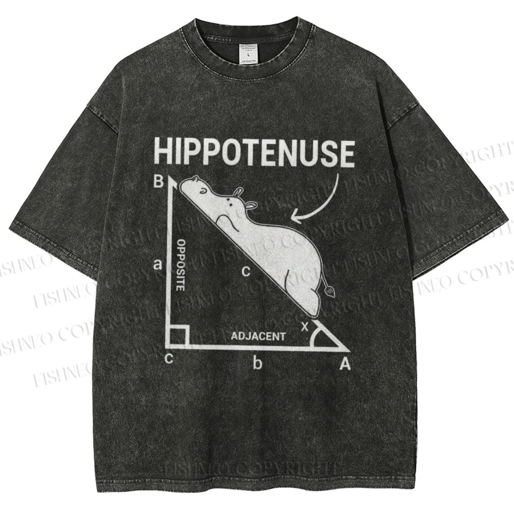 Unisex Right-angled Triangle Hippo Printed Washed Tee