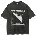 Unisex Right-angled Triangle Hippo Printed Washed Tee