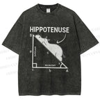 Unisex Right-angled Triangle Hippo Printed Washed Tee