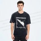 Unisex Right-angled Triangle Hippo Printed Washed Tee