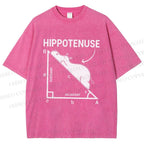 Unisex Right-angled Triangle Hippo Printed Washed Tee