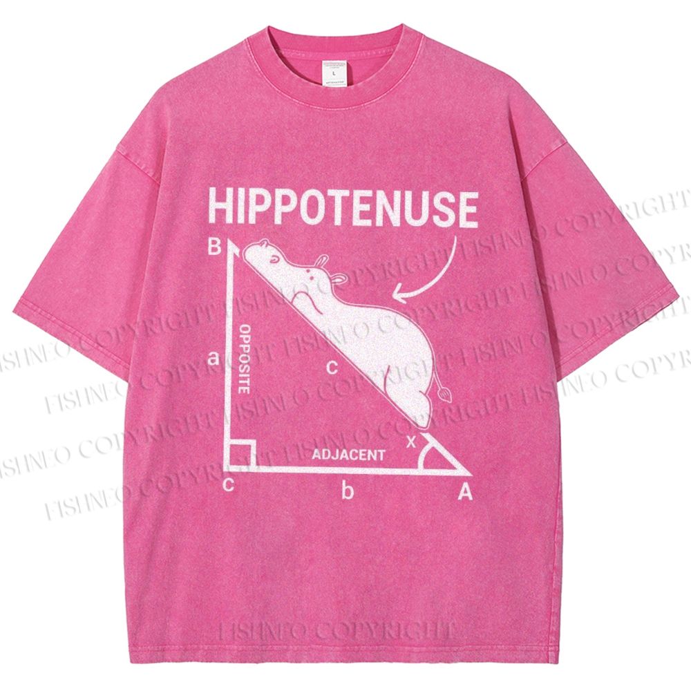 Unisex Right-angled Triangle Hippo Printed Washed Tee