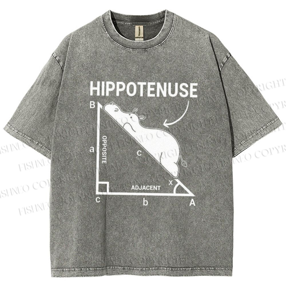 Unisex Right-angled Triangle Hippo Printed Washed Tee