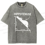 Unisex Right-angled Triangle Hippo Printed Washed Tee