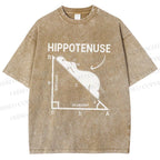 Unisex Right-angled Triangle Hippo Printed Washed Tee