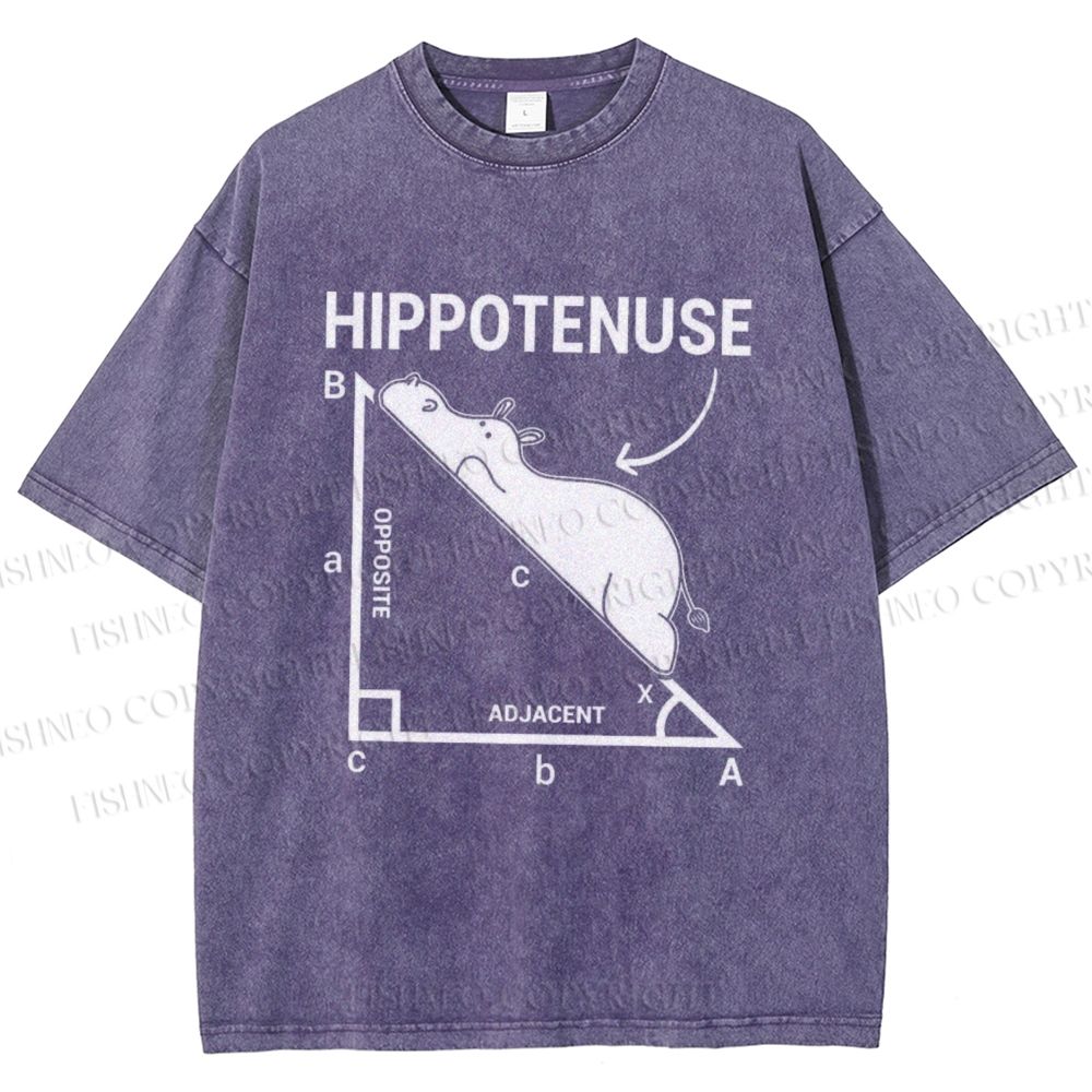 Unisex Right-angled Triangle Hippo Printed Washed Tee
