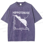 Unisex Right-angled Triangle Hippo Printed Washed Tee