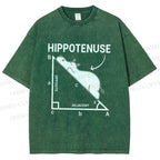 Unisex Right-angled Triangle Hippo Printed Washed Tee
