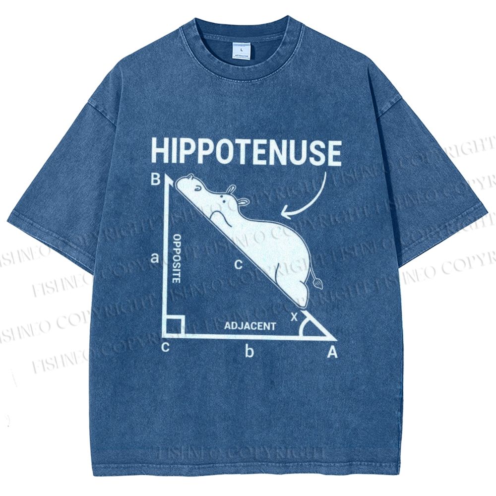 Unisex Right-angled Triangle Hippo Printed Washed Tee