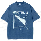 Unisex Right-angled Triangle Hippo Printed Washed Tee