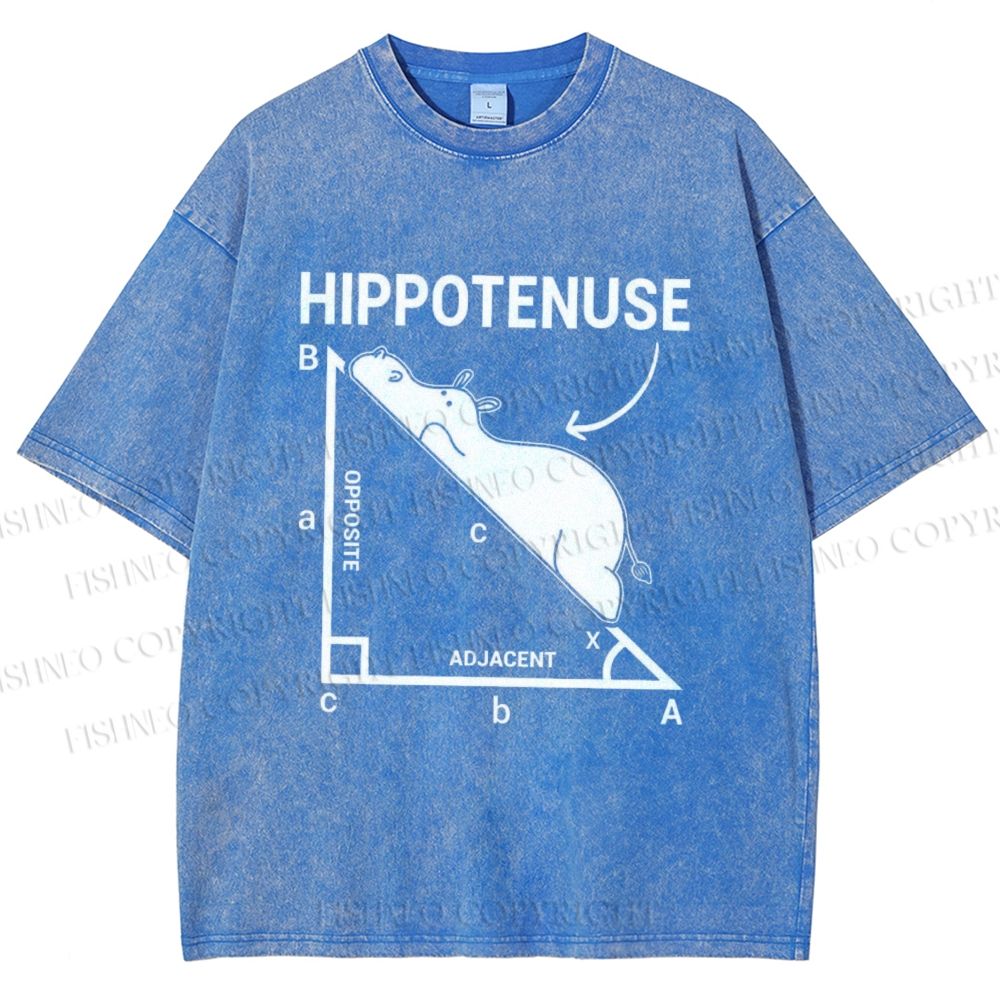 Unisex Right-angled Triangle Hippo Printed Washed Tee