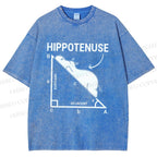 Unisex Right-angled Triangle Hippo Printed Washed Tee
