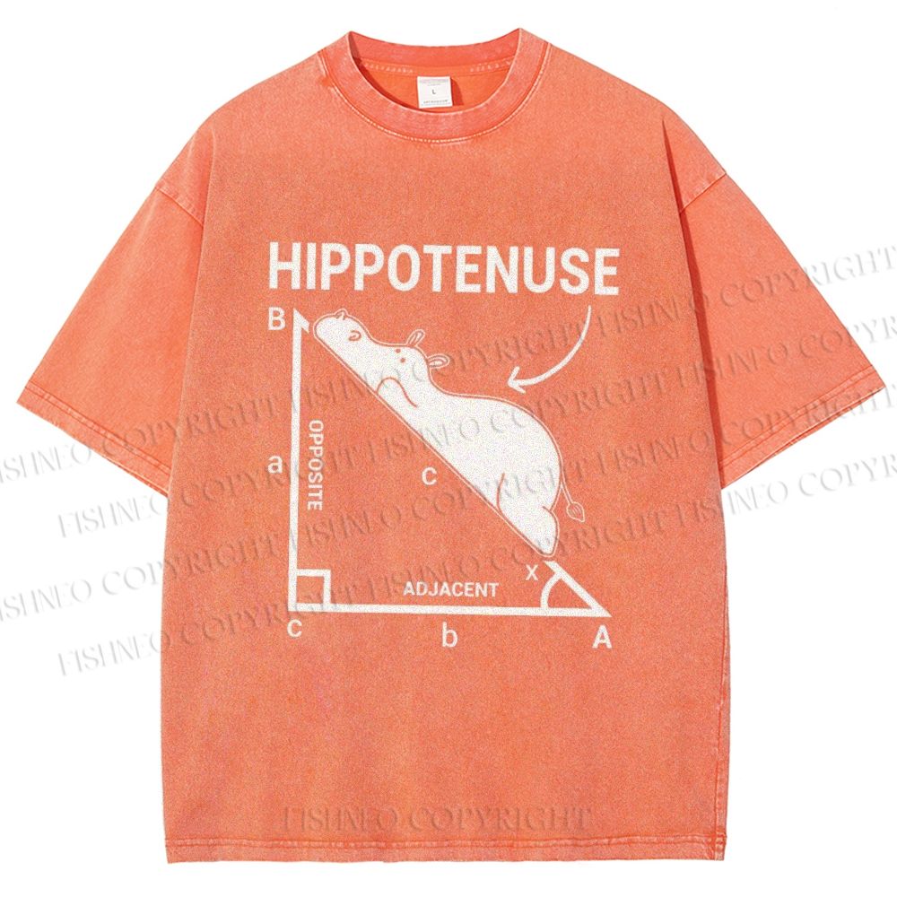 Unisex Right-angled Triangle Hippo Printed Washed Tee