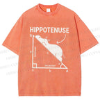 Unisex Right-angled Triangle Hippo Printed Washed Tee