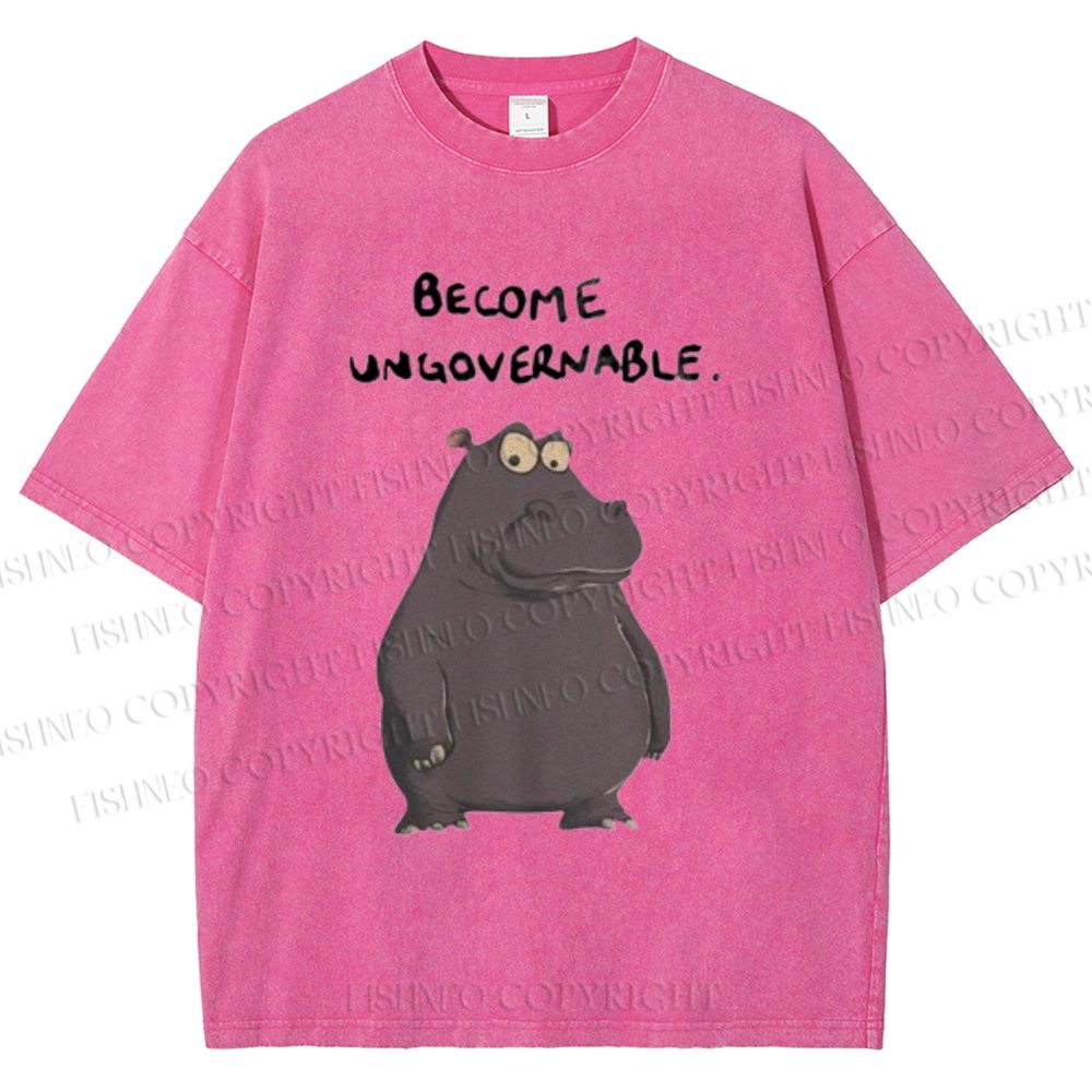 Unisex Hippo Become ungovernable Printed Washed Tee