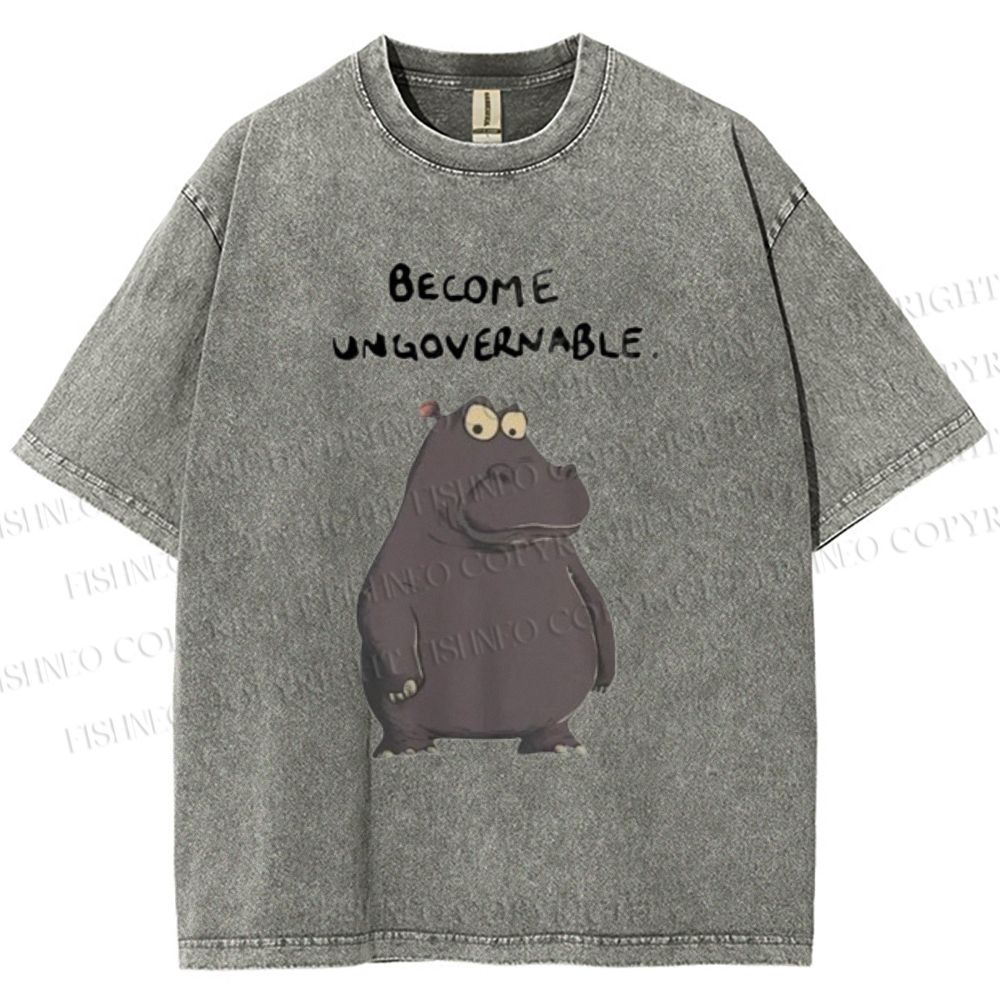 Unisex Hippo Become ungovernable Printed Washed Tee