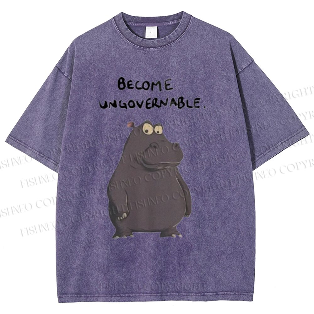 Unisex Hippo Become ungovernable Printed Washed Tee