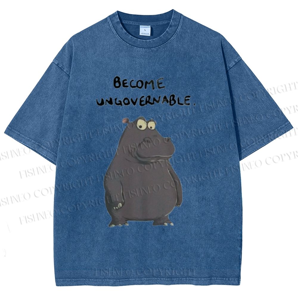 Unisex Hippo Become ungovernable Printed Washed Tee