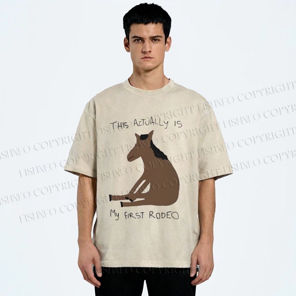Unisex This Actually is My First Rodeo Horse Printed Washed Tee