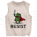 Unisex Resist Frog Printed Washed Tank Top