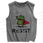 Unisex Resist Frog Printed Washed Tank Top
