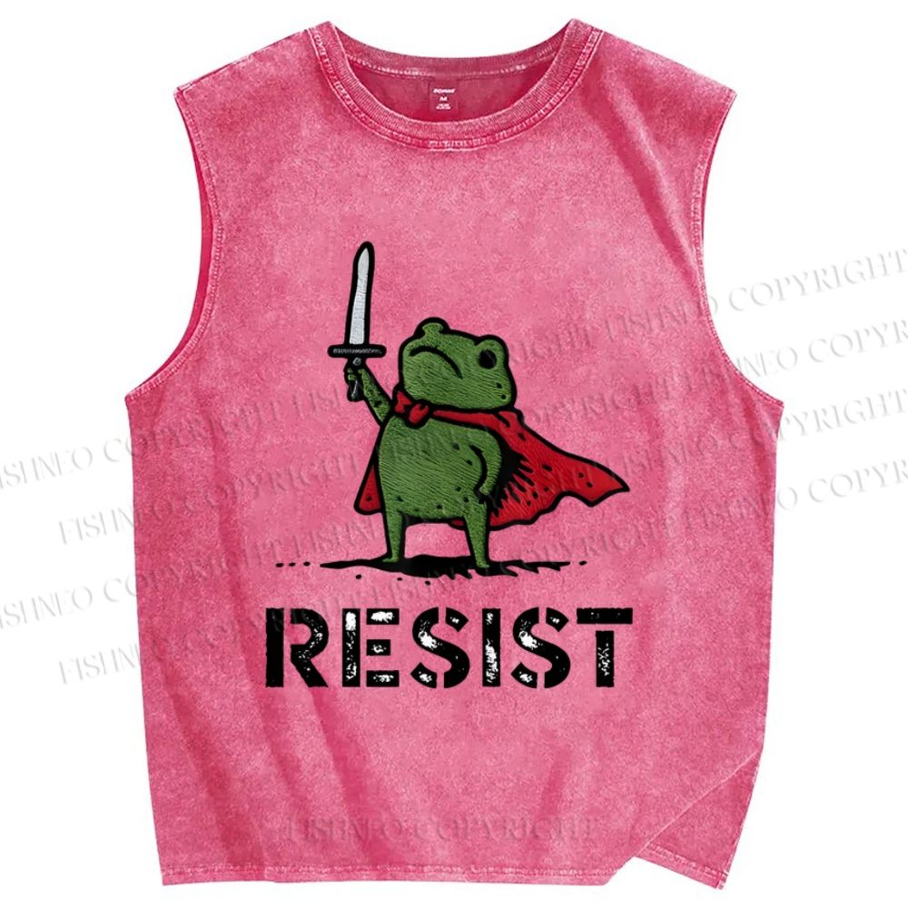 Unisex Resist Frog Printed Washed Tank Top